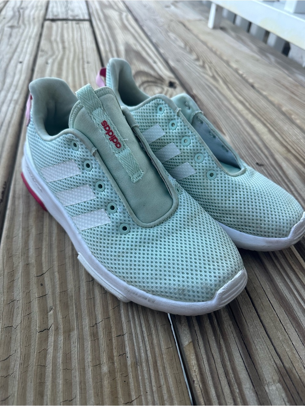 adidas Mint Mesh Slip-On Sneakers with Pink Heel Tab